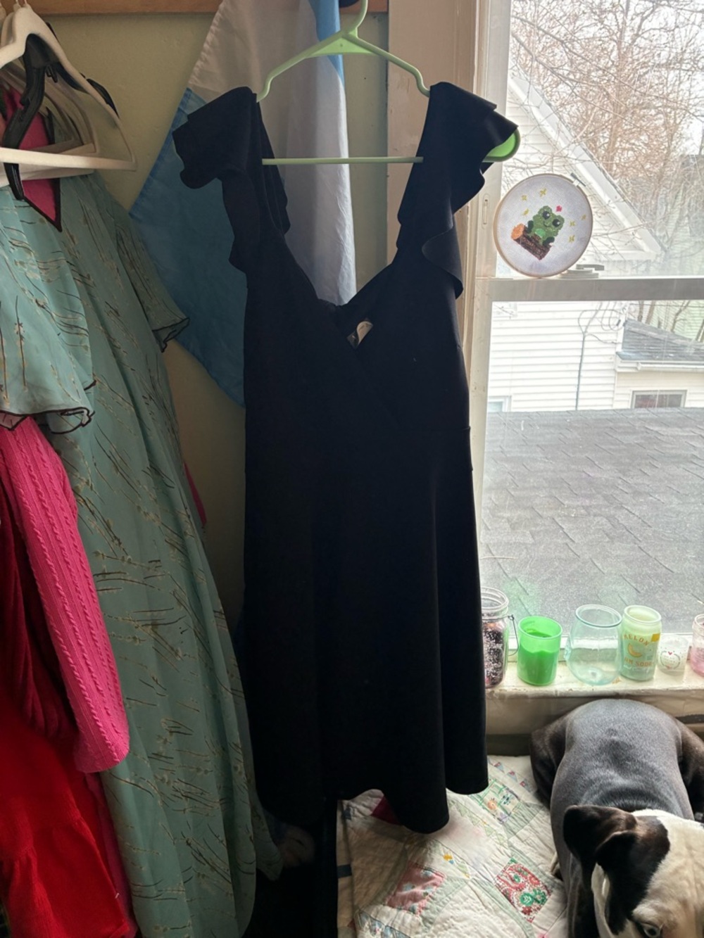 ARULA Black Ruffle Sleeve V-Neck Dress